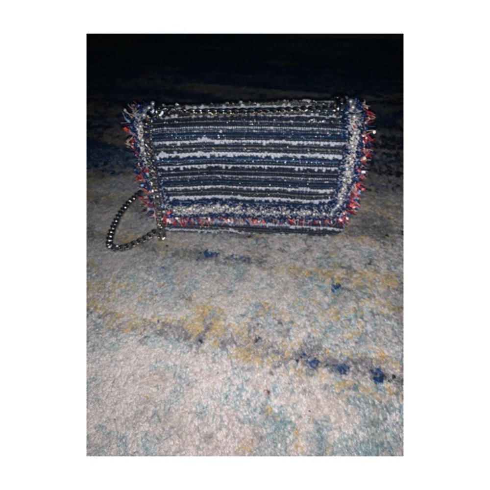 Zara Wool fabric purse with pearl trim